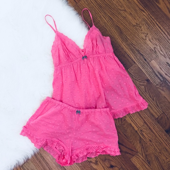 Victoria's Secret Other - Victorias Secret Ruffle Lace Pink Nightie Set | M